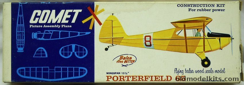 Comet Porterfield 65 - 15 inch Wingspan Balsa Flying Model Airplane, 3101-70 plastic model kit